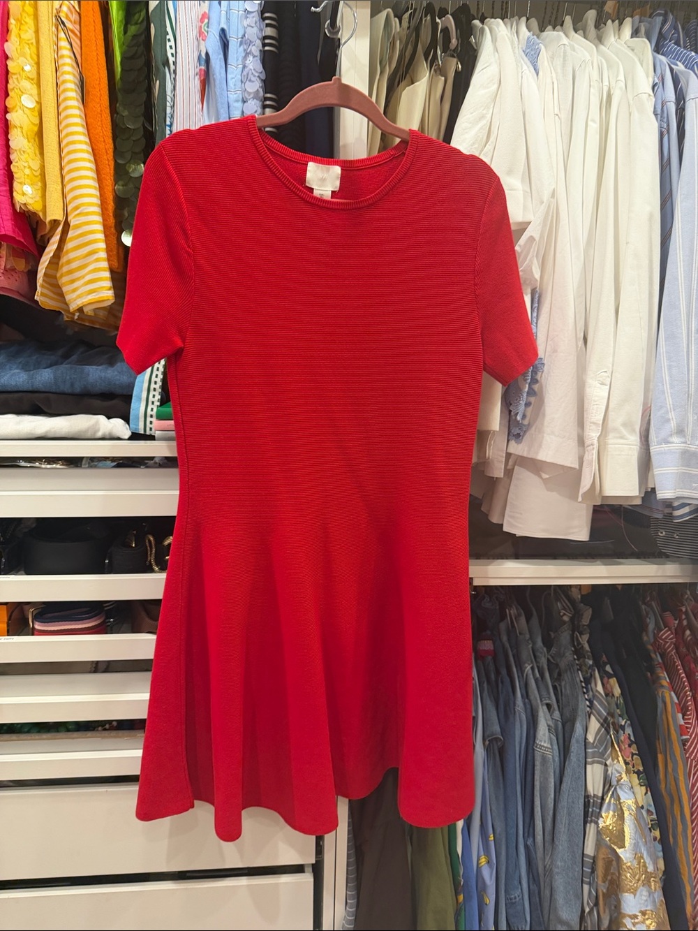 H&M Bright Red Short-Sleeve Fit & Flare Dress